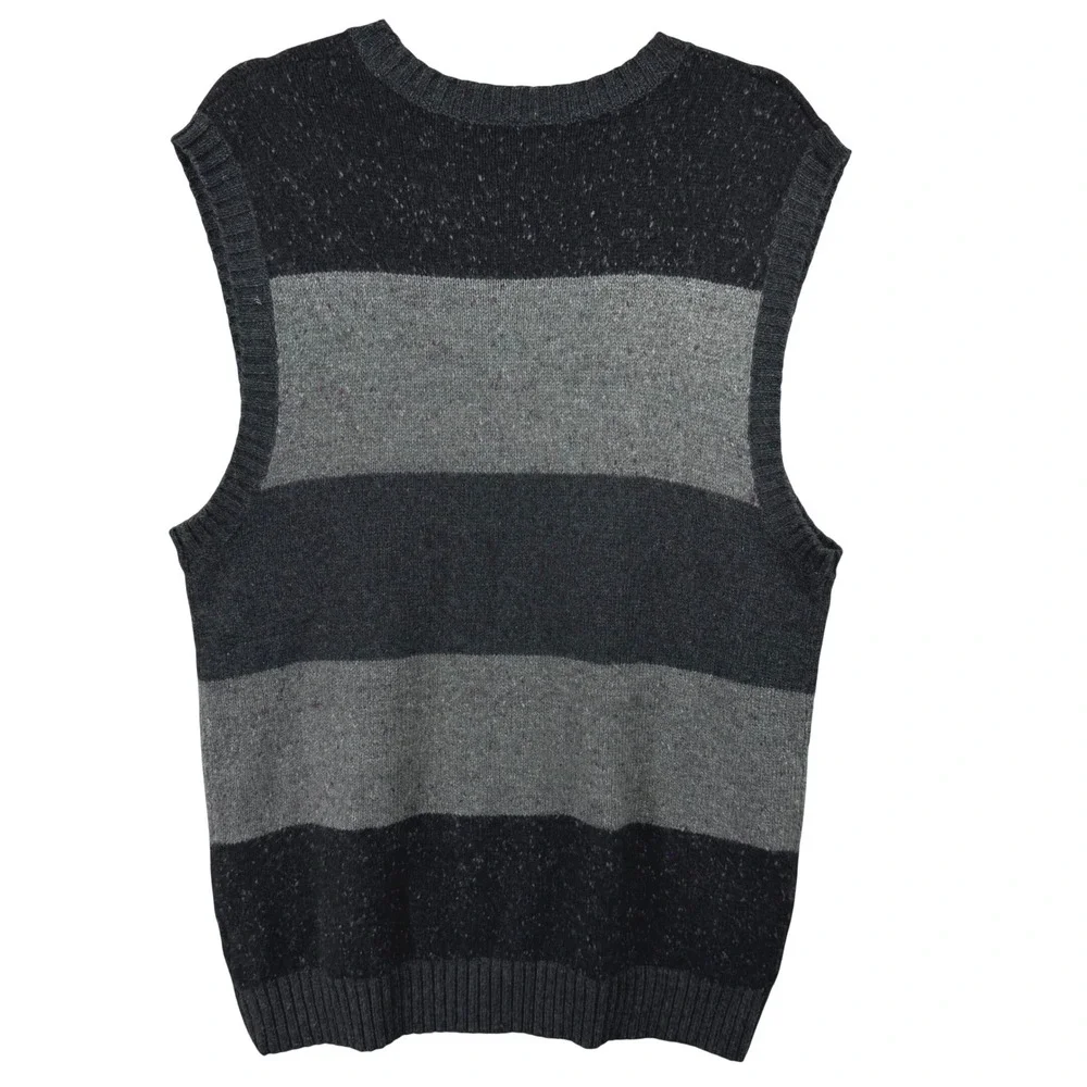 Banana Republic Sweater Vest Mens Large Grey Black Striped Wool Angora Academia